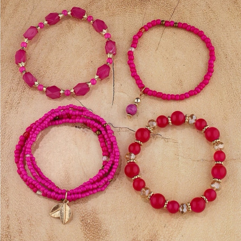 New hot pink beaded bracelet set - Picture 3 of 4